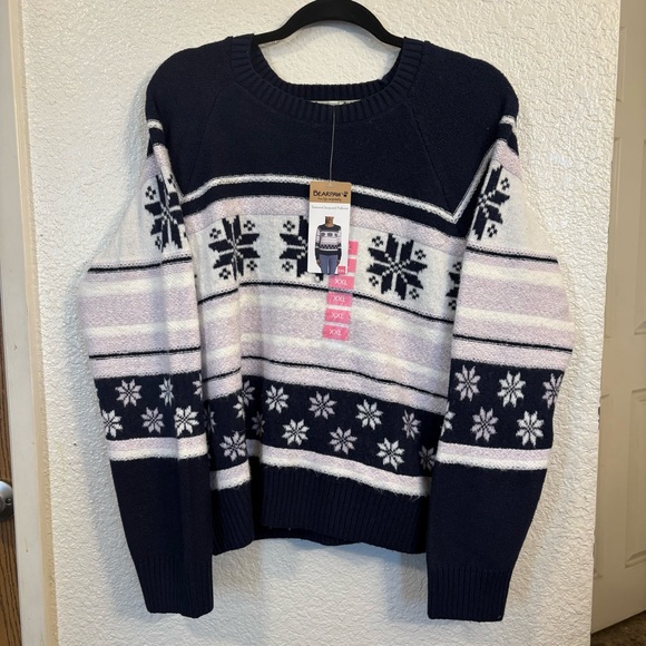 BearPaw Sweaters - Bearpaw Textured Jacquard Pullover Sweater Women’s XXL Navy Blue Snowflake Cozy